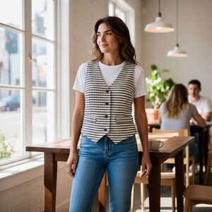 Divided Striped Black and White Vest